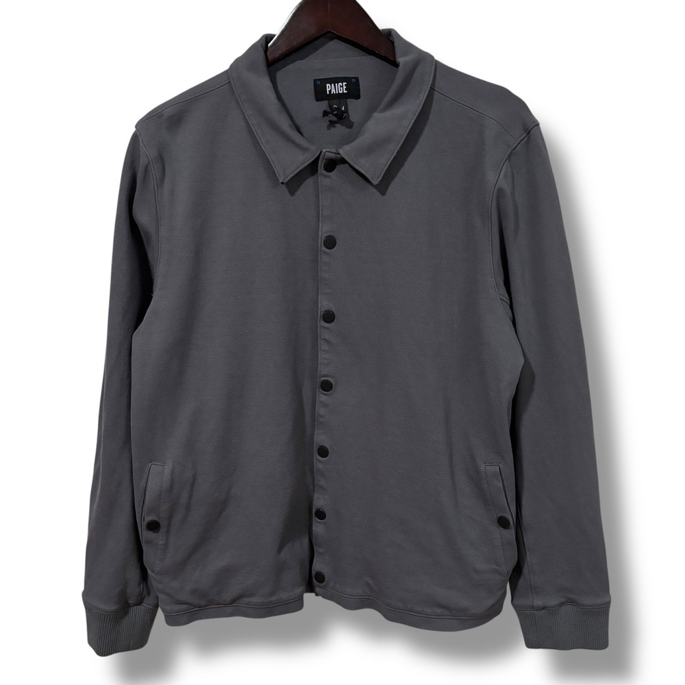 PAIGE Men's Clifton Coaches Snap Up Jacket Heavyweight Gray Size XL 22 x 26